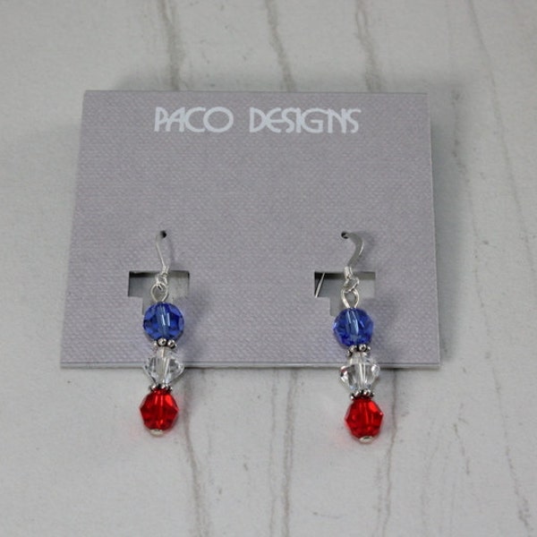 Sterling Silver Patriotic Swarovski Earrings