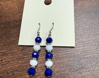Blue White Faceted Dangle Earrings Cowboys Game Day Royals