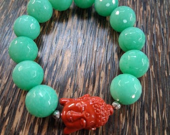 Beaded Jade and Buddha Bracelet