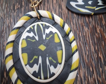 Handmade Green tones Polymer Clay Necklace and Earring Set