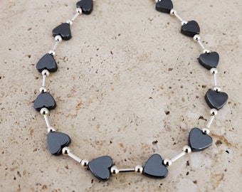 Sterling Silver and Hematite Hearts Bracelet