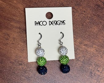 Boucles d'oreilles bling vertes et bleues Seahawks
