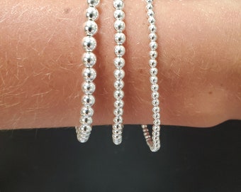 Bracelet extensible en perles de 3 mm en argent sterling 925