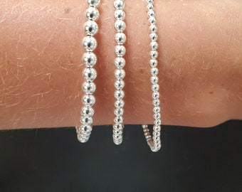 Sterling Silver 3mm Beaded Stretch Bracelet