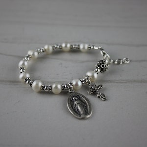 Freshwater Pearl and Sterling Silver Children&#39;s or Adults Rosary Bracelet