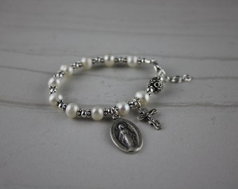 Freshwater Pearl and Sterling Silver Children's or Adults Rosary Bracelet