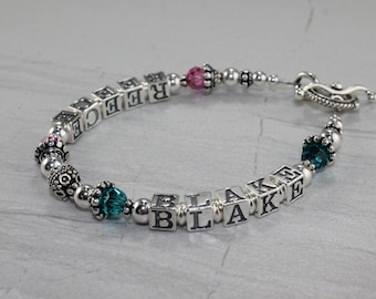 Sterling Silver Mother's Bracelet 2 Names per strand