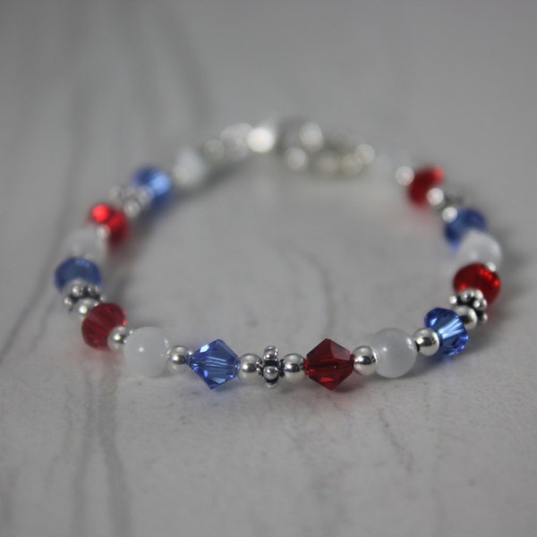 Bracelet with Colors Red, White, Blue Childrens Fourth of July Patriotic Swarovski Bracelet