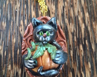 Handmade Polymer Clay Cat Pendant Necklace