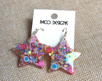 Adorable Multi Sprinkle Acrylic Star Earrings