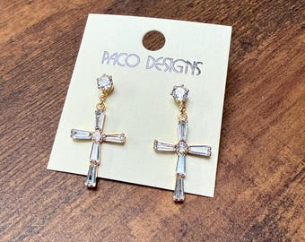 CZ Cross Dangle Post Earrings