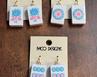 Blue & Pink Mahjong Tile Acrylic Earrings- 3 OPTIONS