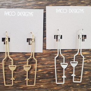 Fabulous Matte Gold or Matte Silver Wine Bottle Glass Earring