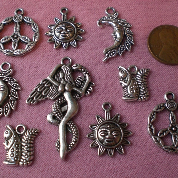 mix lot of 20 nature elements tibetan silver charms