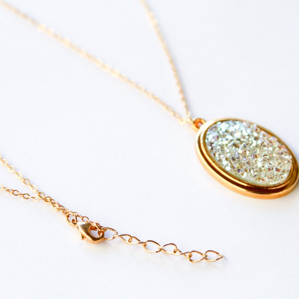 White Druzy-Like Resin and Brass Chain Necklace / Christmas / Gift for Her