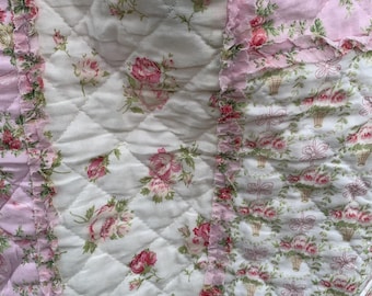 Vintage Tote Bag Pink Floral Quilted Purse Patchwork Pink and Rose Coquette Bag
