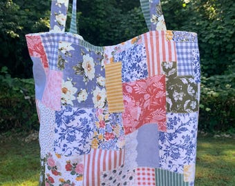 Patchwork Market Tote Bag: Handmade Reusable Cotton Shopping Bag