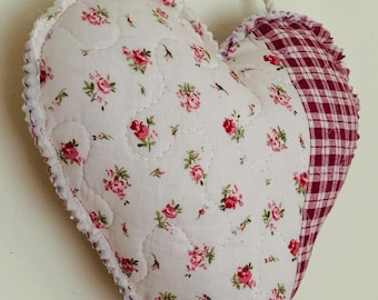 Country Cottage Home Decor Hanging Heart Pillows Patchwork Floral Stuffed