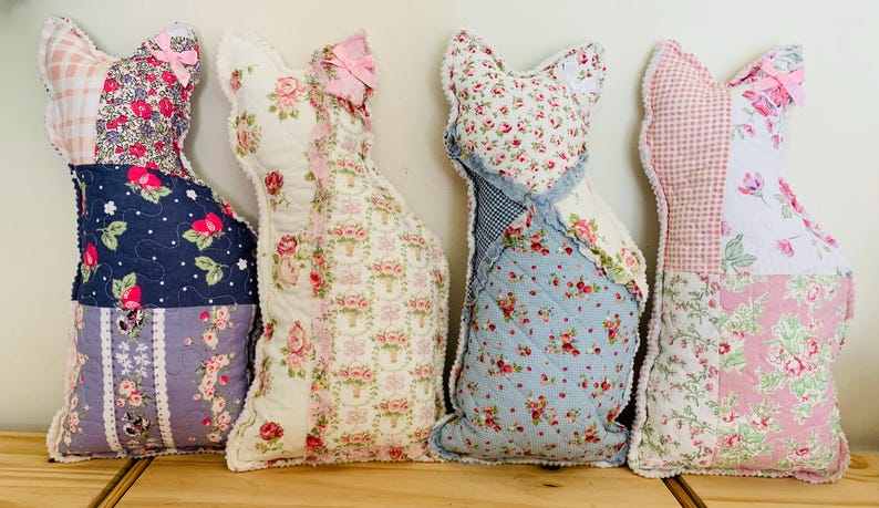 Quilted Cat Pillows Patchwork Floral Pet Pillows for Cat Lovers image 4
