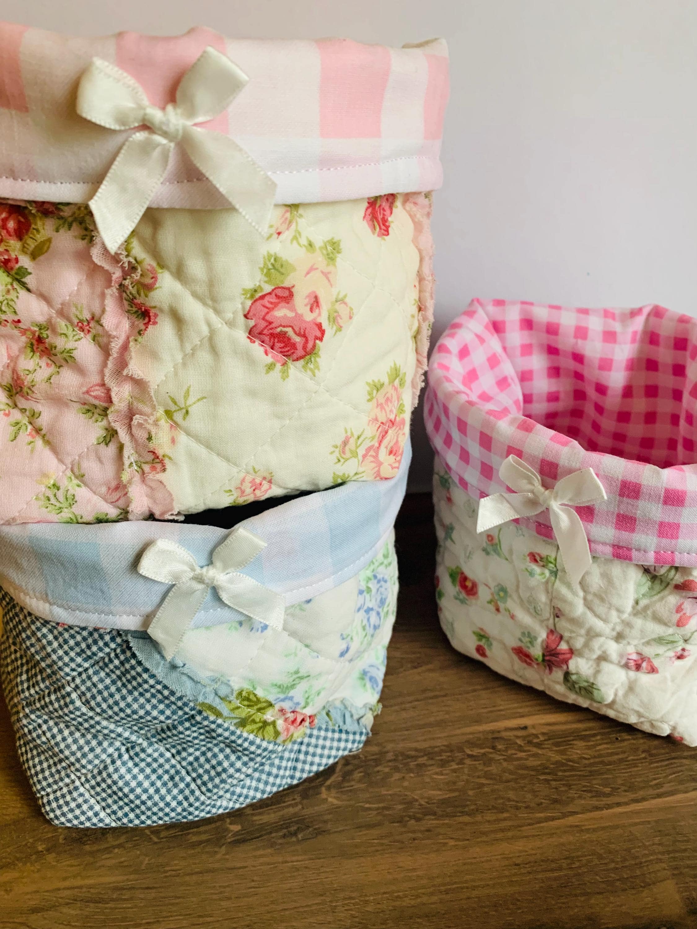 Quilted Fabric Buckets Storage Patchwork Desk Organizers for Teachers ...