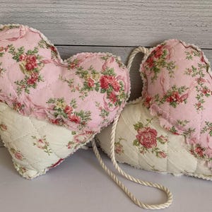 Hanging Heart Pillow Vintage Patchwork Floral Stuffed Heart Pillows Hanging or Shelf Decor