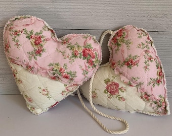 Hanging Heart Pillow Vintage Patchwork Floral Stuffed Heart Pillows Hanging or Shelf Decor