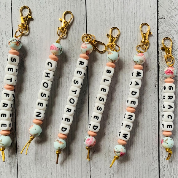 Beaded Christian Keychain Personalizeable Handmade Bible Inspired Gift for Baptism