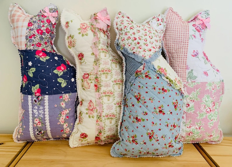 Quilted Cat Pillows Patchwork Floral Pet Pillows for Cat Lovers image 1