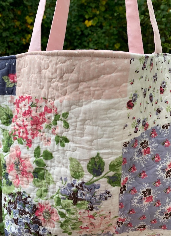 Handmade Quilted Floral Patchwork Tote Bag