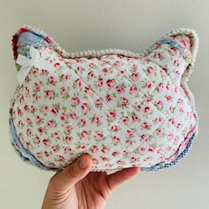 Cat Pillow Floral Patchwork Hanging Pillow Quilted Animal Face Pillow