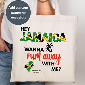 Rum Away Personalized Jamaica Trip Tote Bag—Custom Beach Girls Trip Tote, Jamaica Birthday Trip Gift, Jamaica Girls Trip, Beach Party Gift