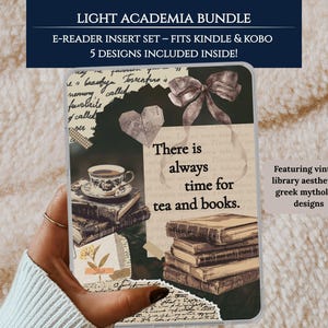 Paquete de insertos Light Academia, compatible con Kindle Paperwhite Basic Colorsoft 2024 2025 11.ª y 12.ª generación, compatible con Kobo Clara, funda transparente imprimible con diseño de libros