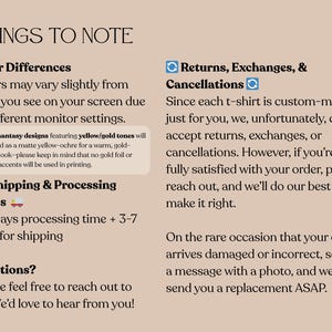 Things to note before ordering. Color may vary slightly due to different monitor settings, 2-4 days processing + 3-7 days delivery. Returns are not accepted since each t-shirt is made to order.