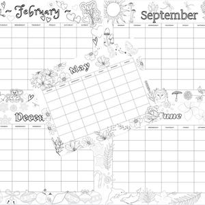 Coloring Calendar, 2025 calendar, adult 2025 coloring calendar, undated calendar, colouring calendar, 12 month colorable calendar, 2025 book