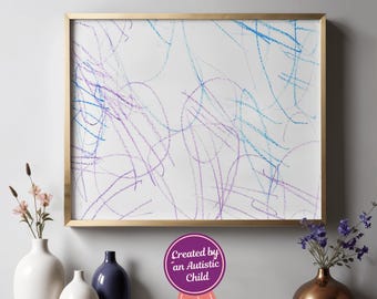 Arte Loop de Deborah — Jardín de Medianoche / Abstracto Neurodivergente / Concienciación sobre el Autismo / Estampado de Garabatos Azules y Morados / Obra de Arte de Expresión Emocional