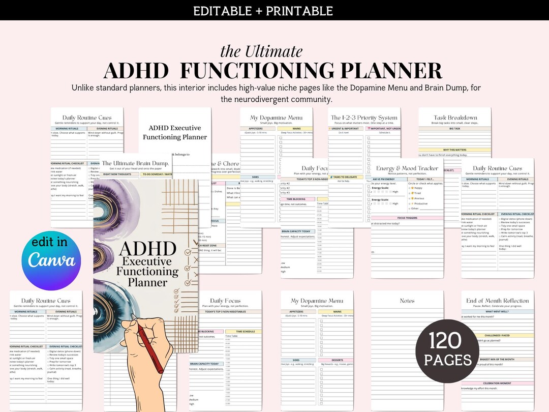 ADHD Planner Printable | Executive Functioning Planner | Dopamine Menu ...