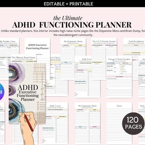 ADHD-planner afdrukbaar | Planner voor uitvoerend functioneren | Dopaminemenu | Neurodivergente planner | Bewerkbaar canvas | Braindump | Pdf-download