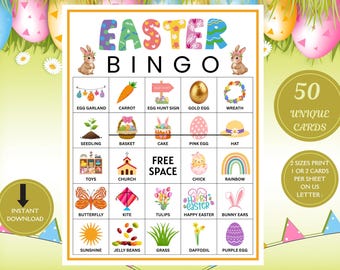 Tarjetas imprimibles de bingo de Pascua para niños / Descarga instantánea