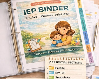 Carpeta imprimible del IEP para padres de niños con necesidades especiales / Planificador / Hoja de seguimiento / Formularios de reunión del ARD / Organización de educación especial / Escuela para niños con autismo