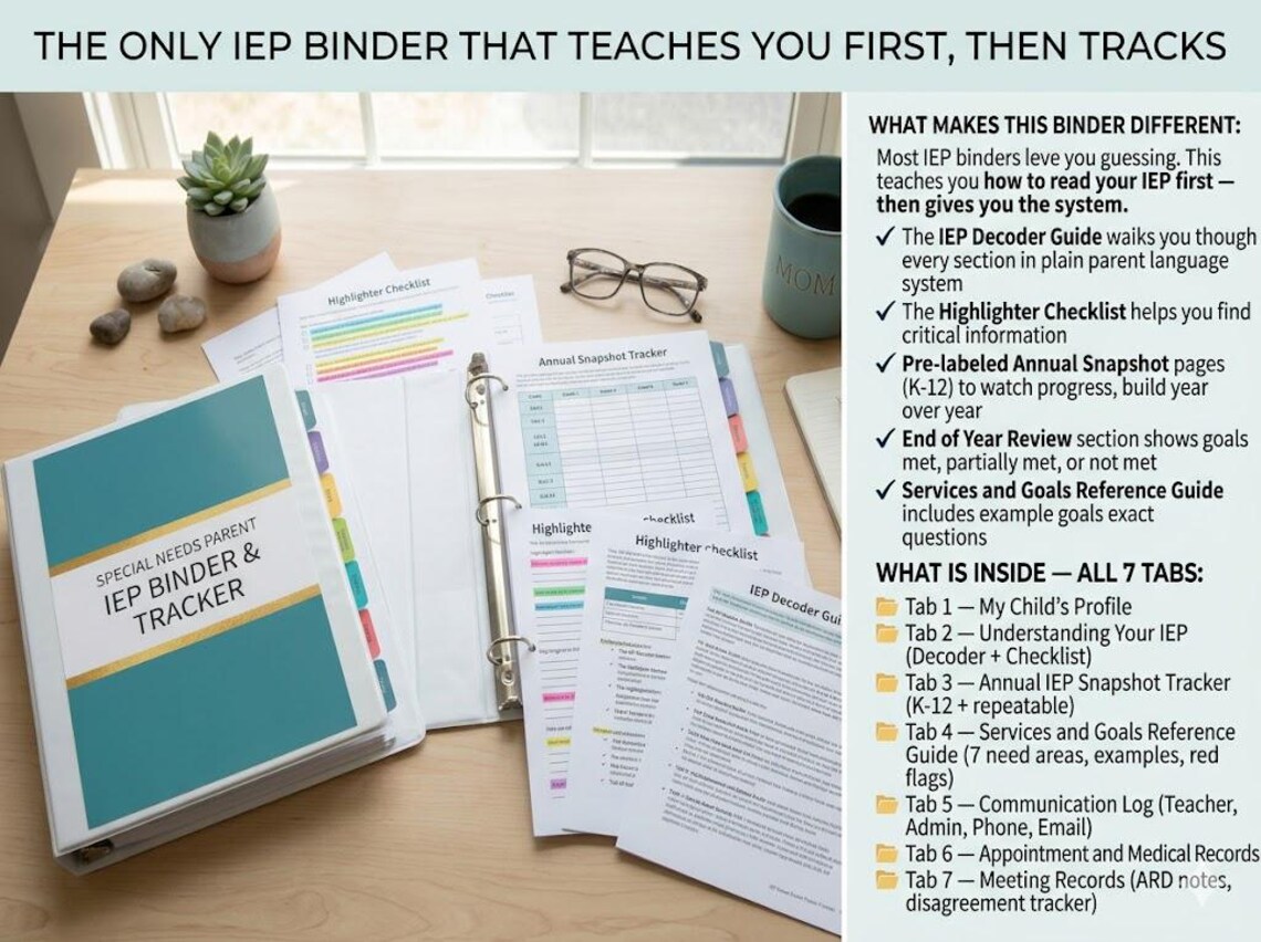 IEP Binder Printable Special Needs Parents | Planner Tracker Worksheet ...