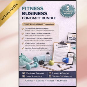 Personal Trainer Contract Bundle | Training Agreement, Liability Waiver, Online Coaching Contract, Group Class Waiver & Nutrition Disclaimer