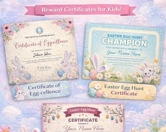 Certificado imprimible/editable para la búsqueda de huevos de Pascua para niños / Premio del Conejo de Pascua / Certificado de campeón de la búsqueda de huevos / Descarga instantánea