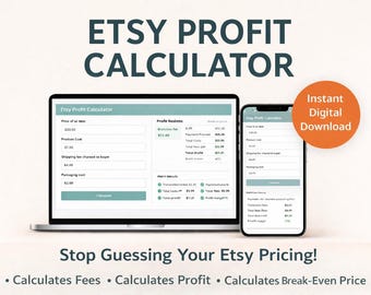 Calculadora de ganancias de Etsy / Calculadora de tarifas de Etsy / Herramienta de precios de equilibrio / Herramienta de ganancias para vendedores de Etsy en EE. UU. / Herramienta de precios para empresas