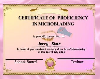 Plantilla editable de certificado de microblading: Finalización del curso de cejas (descarga digital).