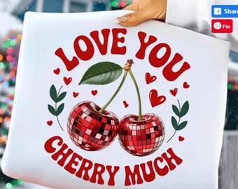 Te amo mucho, cereza PNG: diseño de cereza de San Valentín, frase de amor, arte retro de San Valentín, fondo transparente, descarga digital