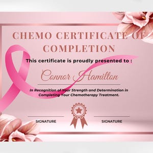 Chemo Completion Certificate: Cancer Survivor Award - No Mo Chemo.