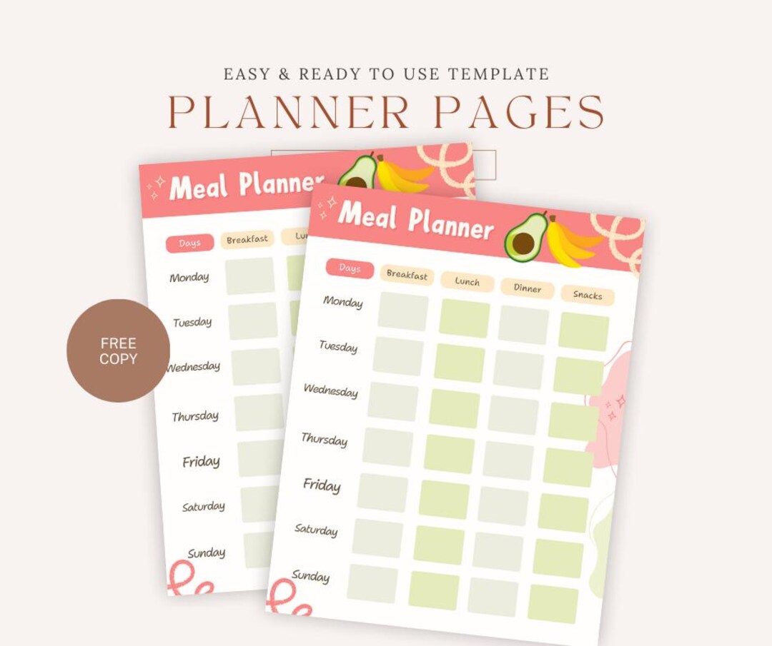 Weekly Meal Planner Printable: Food Journal & Grocery List (PDF ...