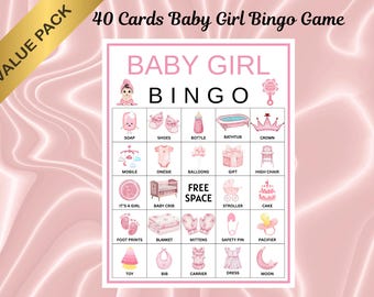 Juego de bingo para niña imprimible / Juego para baby shower de descarga instantánea / Tarjetas de bingo rosas para baby shower / Juego para fiesta de niña / Descarga digital