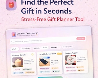 Generador de ideas para regalos / Buscador de regalos / Encuentra el regalo perfecto en segundos / Herramienta digital para planificar regalos / Ideas para regalos de cumpleaños y Navidad