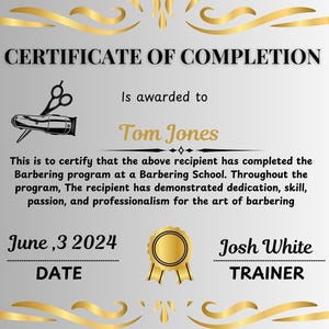 Barber Abschlusszertifikat | Bearbeitbare Barber School Diploma Vorlage, Digitales Zertifikat, Barber Abschluss, Bearbeitbares Zertifikat